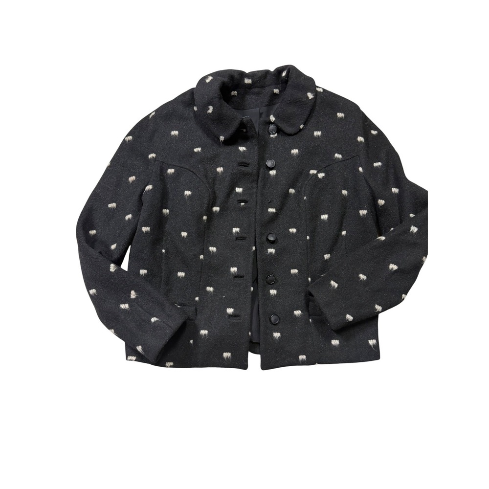 Vintage Youthcraft Black Wool Blend Polka Dot Jacket Coat Bow Back Cropped